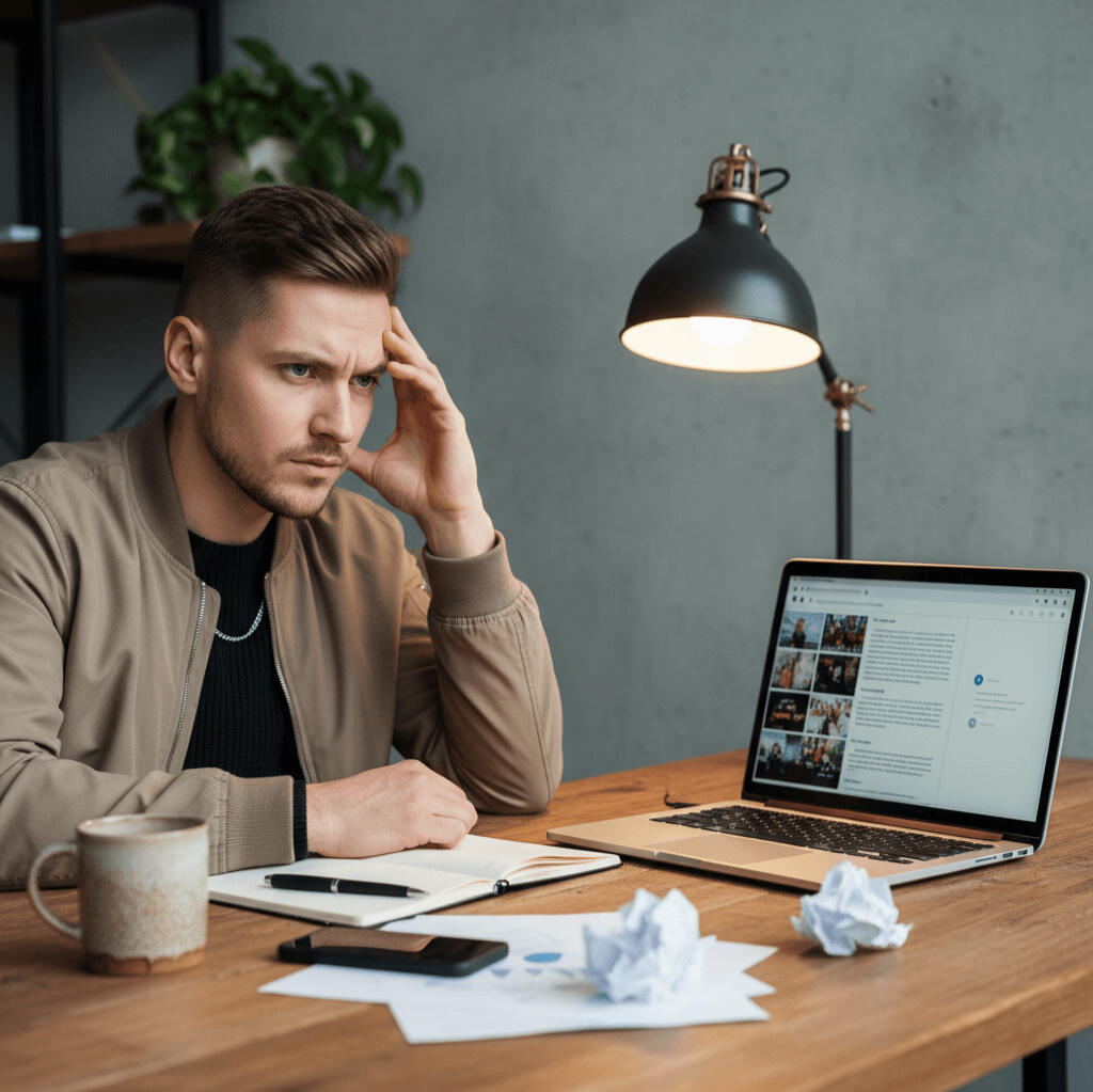 Stock Quest Image of an investor thinking